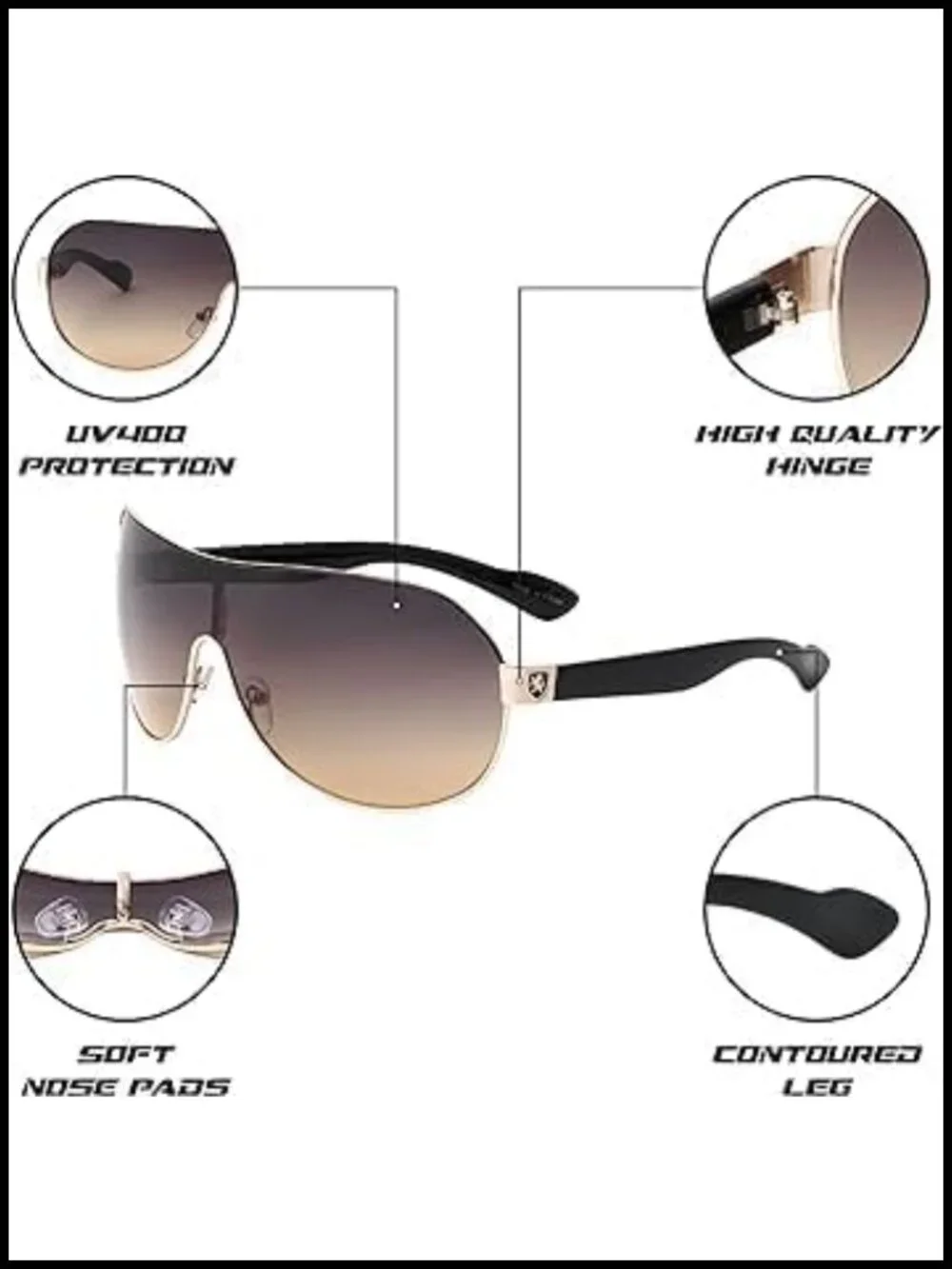 Flat Top Sport Shield Aviator Sunglasses UV400 Protection Polycarbonate Lenses
